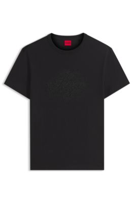 Cotton-jersey T-shirt with rhinestone logo, Black