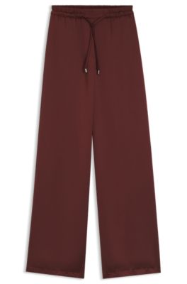 Pantalon Relaxed Fit en satin avec cordon de serrage &agrave; la taille, Marron
