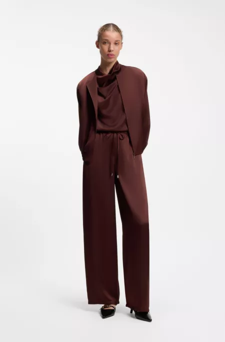 Relaxed-fit pants in satin with drawstring waist