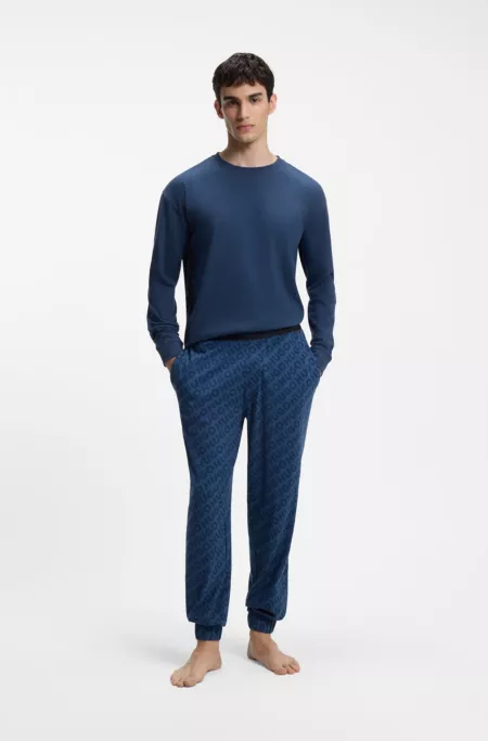 Stretch-cotton pajama set with logo details