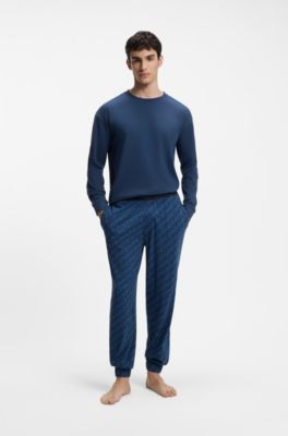 Pijama de algod&oacute;n el&aacute;stico con detalles de logos, Azul oscuro