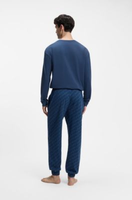 Pijama de algod&oacute;n el&aacute;stico con detalles de logos, Azul oscuro