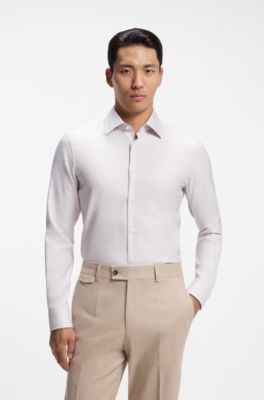 Slim-fit shirt in wrinkle-resistant cotton, Light Beige