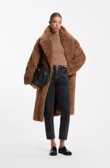 Oversized-fit teddy coat with double-breasted closure