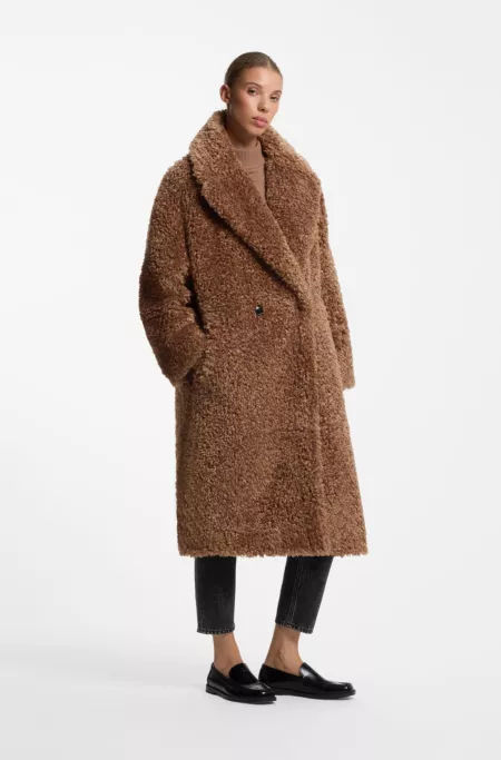 Oversized-fit teddy coat with double-breasted closure