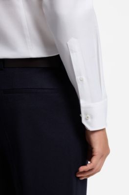 Slim-fit shirt in micro-structured Italian-made cotton, White