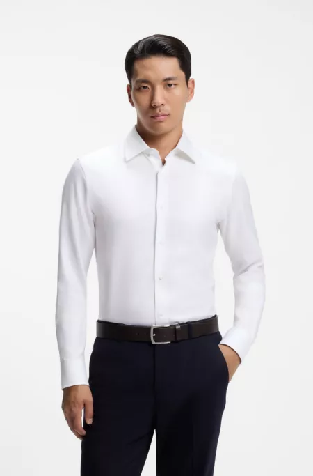 Slim-fit shirt in micro-structured Italian-made cotton