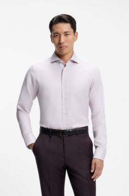 Regular-fit shirt in fine-striped Italian-made cotton, light pink