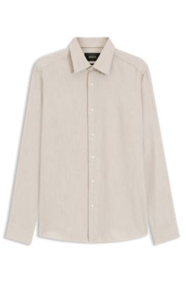 Slim-fit shirt in cotton-blend flannel, Light Beige