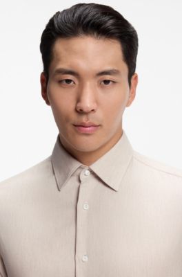 Camisa slim fit de franela de mezcla de algod&oacute;n, Beige claro
