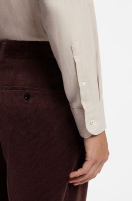 Camisa slim fit de franela de mezcla de algod&oacute;n, Beige claro