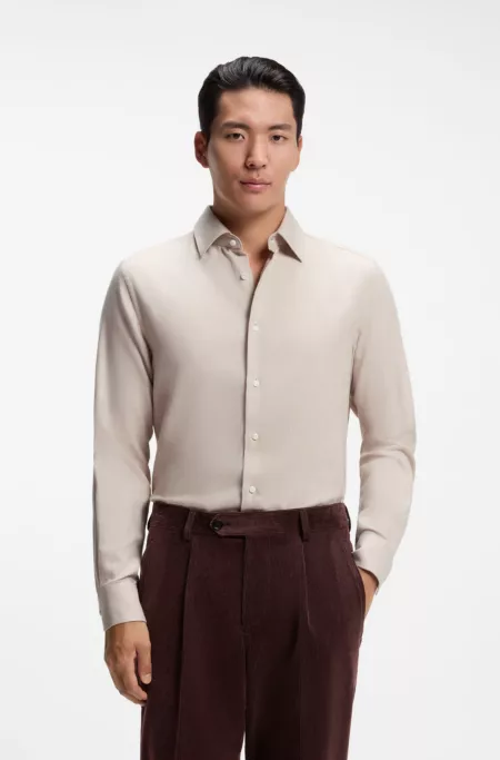 Slim-fit shirt in cotton-blend flannel