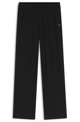 Pantalones de pijama con bolsillos con ribetes de encaje, Negro