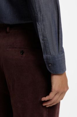 Slim-fit shirt in denim with cashmere, Dark Blue