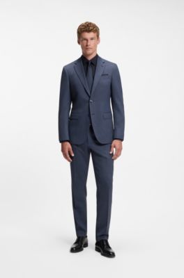 Slim-fit shirt in easy-iron stretch cotton, Dark Blue