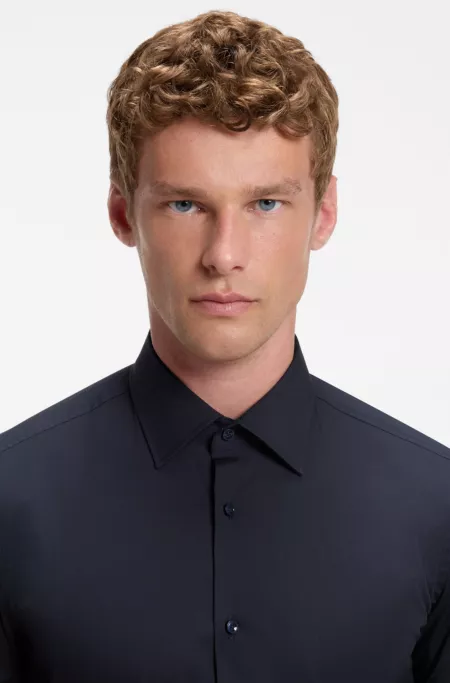 Slim-fit shirt in easy-iron stretch cotton
