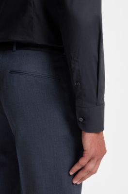 Slim-fit shirt in easy-iron stretch cotton, Dark Blue