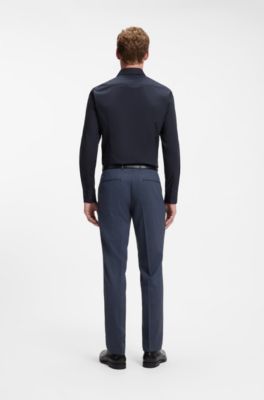 Camisa slim fit de algod&oacute;n el&aacute;stico de planchado f&aacute;cil, Azul oscuro