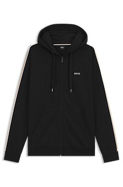 Sudadera con capucha y cremallera de algodón con mangas a rayas