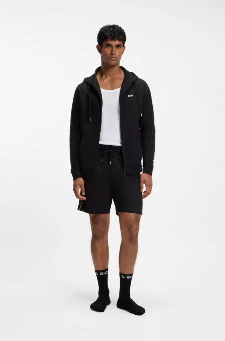 Cotton full-zip hoodie with striped sleeves