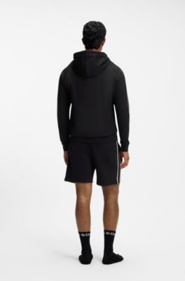 Cotton full-zip hoodie with striped sleeves, Black