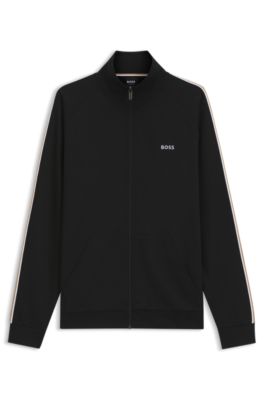 Cotton loungewear jacket with taped sleeves, Black