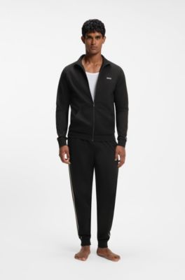 Cotton loungewear jacket with taped sleeves, Black