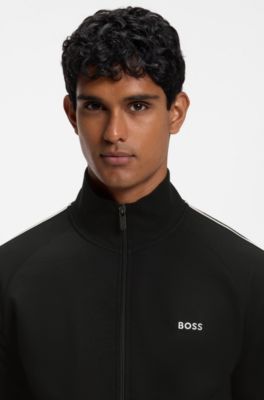 Chaqueta homewear de algod&oacute;n con cinta en las mangas, Negro