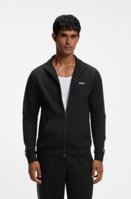 Cotton loungewear jacket with taped sleeves, Black