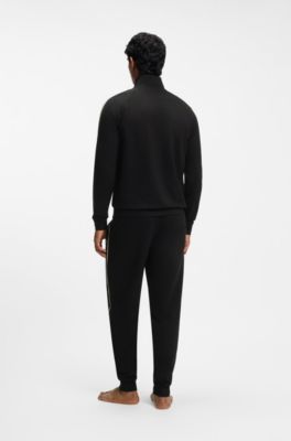 Cotton loungewear jacket with taped sleeves, Black