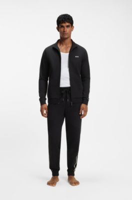 Pantalones de ropa de sal&oacute;n de algod&oacute;n con cinta con la raya caracter&iacute;stica de la firma, Negro