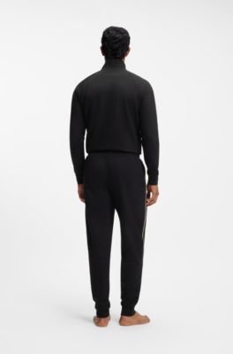Pantalones de ropa de sal&oacute;n de algod&oacute;n con cinta con la raya caracter&iacute;stica de la firma, Negro