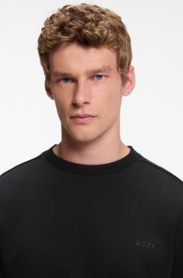 Logo-embroidered cotton sweatshirt with satin piping, Black