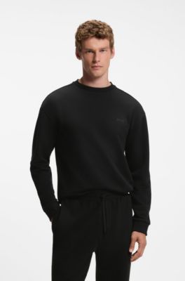 Logo-embroidered cotton sweatshirt with satin piping, Black