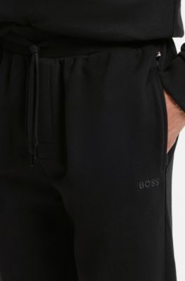 Pantalones homewear de algod&oacute;n con logo bordado, Negro