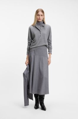 Jersey tipo polo de cashmere puro, Gris claro