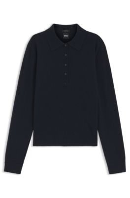 Jersey tipo polo de cashmere puro, Azul oscuro