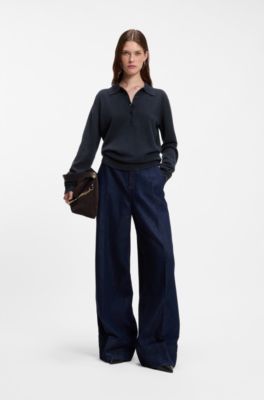 Pure cashmere polo sweater, Dark Blue