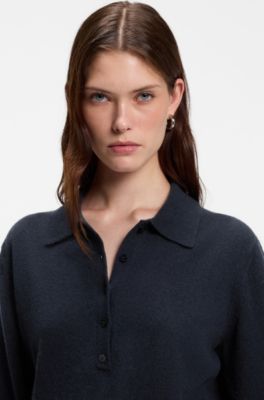 Pure cashmere polo sweater, Dark Blue