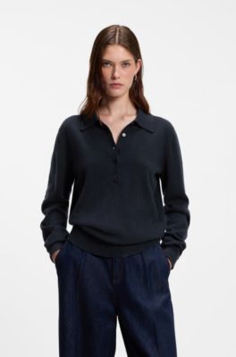 Pure cashmere polo sweater, Dark Blue