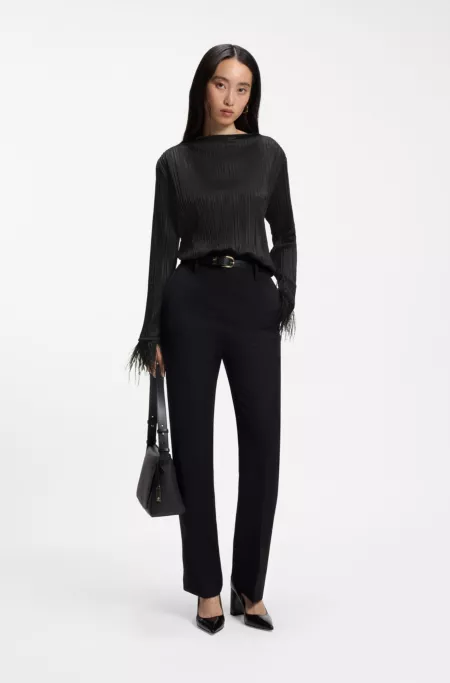 Slim-fit mock-neck top with feather details