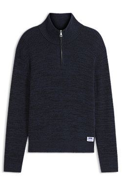 Relaxed-fit zipper-neck sweater with mouliné texture