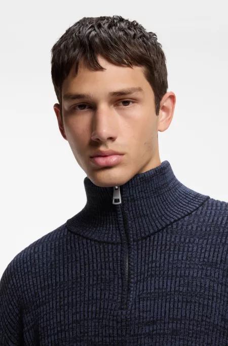Relaxed-fit zipper-neck sweater with mouliné texture