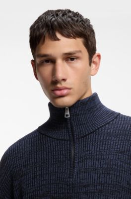 Jersey relaxed fit con cremallera en el cuello y textura moulin&eacute;, Negro