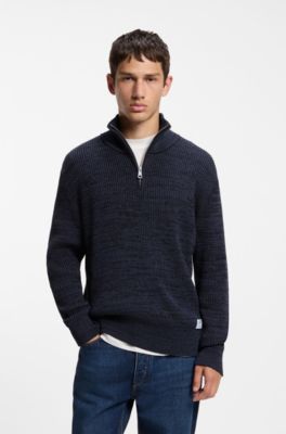 Jersey relaxed fit con cremallera en el cuello y textura moulin&eacute;, Negro