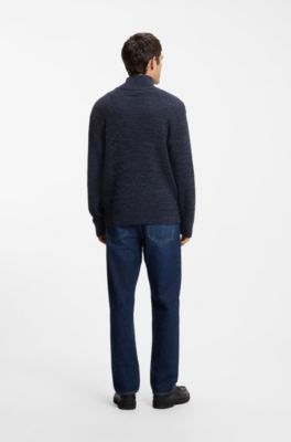 Jersey relaxed fit con cremallera en el cuello y textura moulin&eacute;, Negro