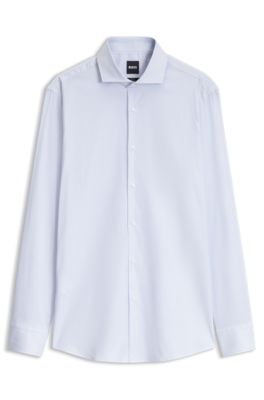 Slim-fit shirt in easy-iron structured stretch cotton, Light Blue