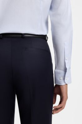 Slim-fit shirt in easy-iron structured stretch cotton, Light Blue