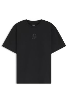 Camiseta de algod&oacute;n mercerizado con monograma Double B bordado con lentejuelas, Negro