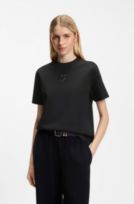 Camiseta de algod&oacute;n mercerizado con monograma Double B bordado con lentejuelas, Negro